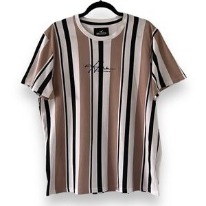 Hollister California Embroidered Logo Vertical Striped Shirt - Brown/Black/White